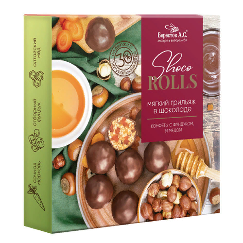 №2 Берестов Shoco Rolls конфеты с фундуком, цукатами моркови  и медом 135г  в Сальске
